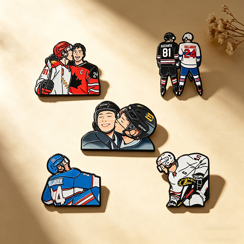 Lapel Pin Enamel - 5pcs Heated Rivalry Cartoon ice hockey