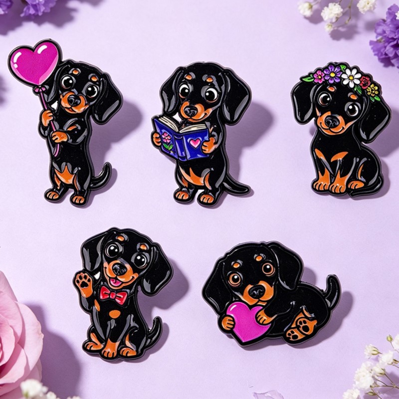 5pcs Cute Dachshund Enamel Pin - Lapel Pin Enamel review and price